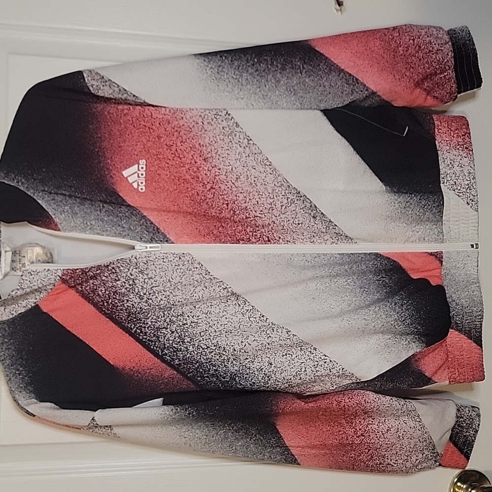 Adidas XS Pink and Black Graphic Jacket